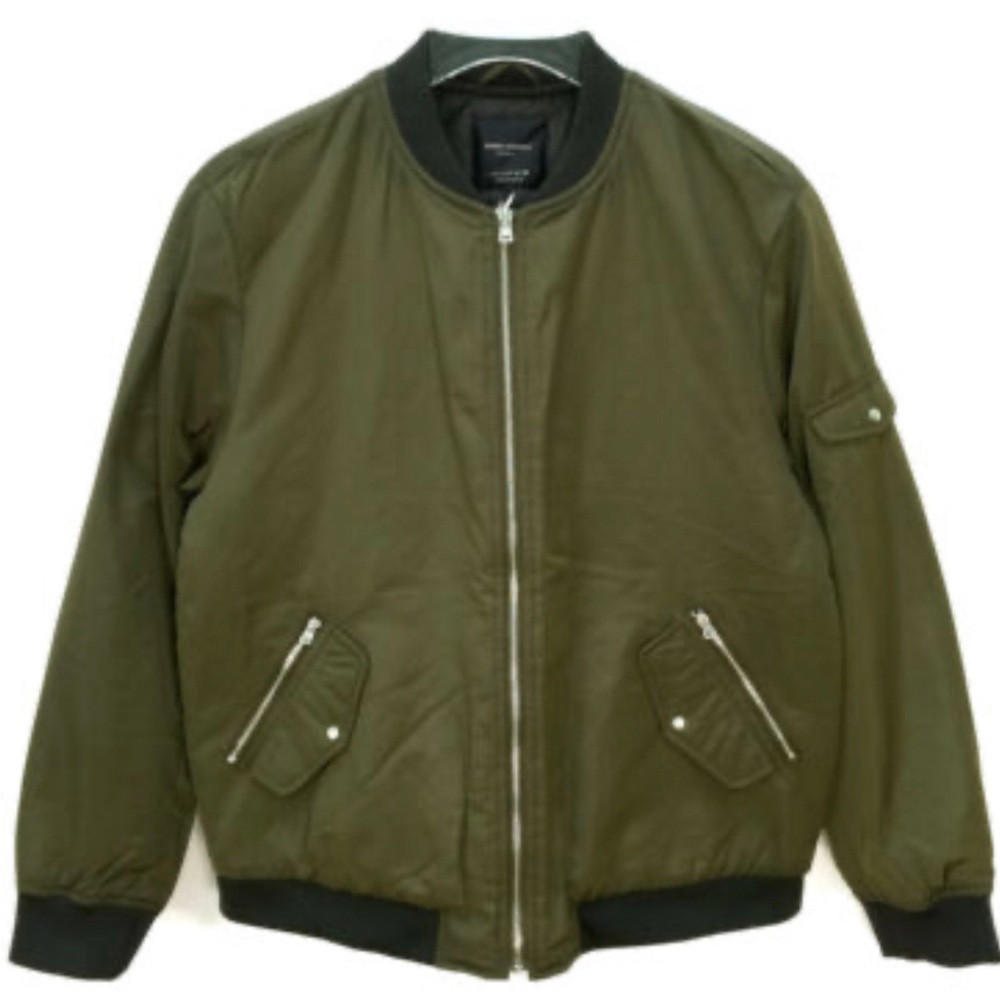 Olive Green Zara Collection Bomber Jacket with Silver Zipper